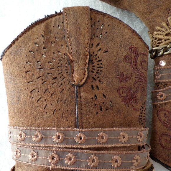 Blingy Lace Chain Detail Embroidered Western Dance Toddler Cowgirl Boots EUC - Picture 5 of 8